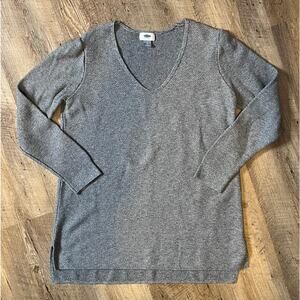Old Navy Women's Large Waffle Knit Gray V-Neck Pullover Tunic Sweater Size Large